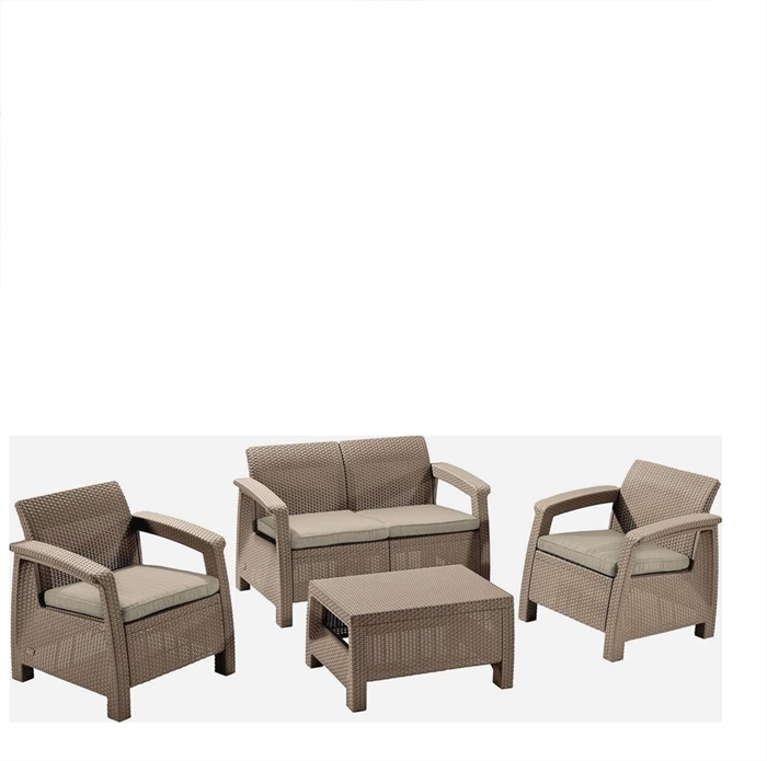 Комплект мебели с диваном Yalta 2set AFM-1020B Beige/Cappuccino (имитация ротанга) 4Pcs - фото 30738